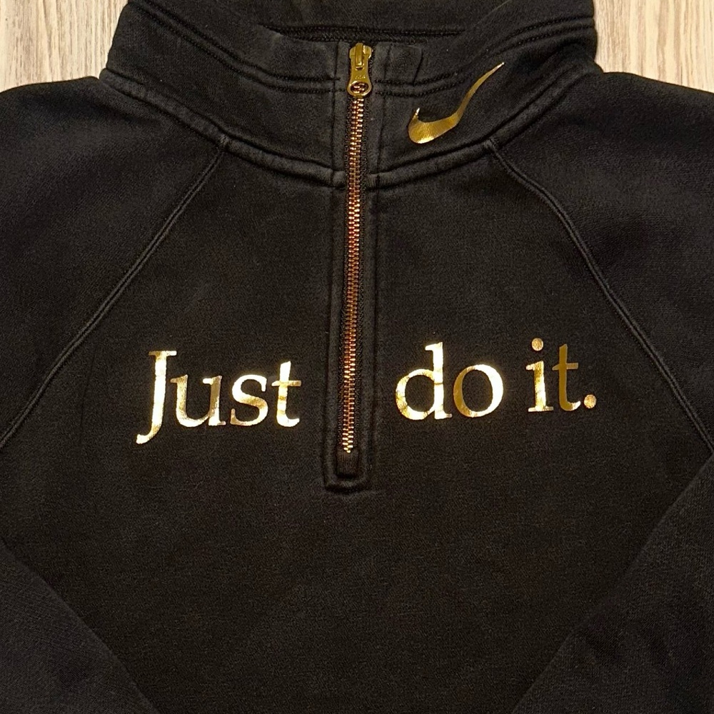 Nike Girls Black Half-Zip Sweatshirt with Gold 'Just Do It' Logo